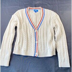 Prince Pickleball Cropped Button Down Long Sleeve Cardigan Cable Knit Sweater XL